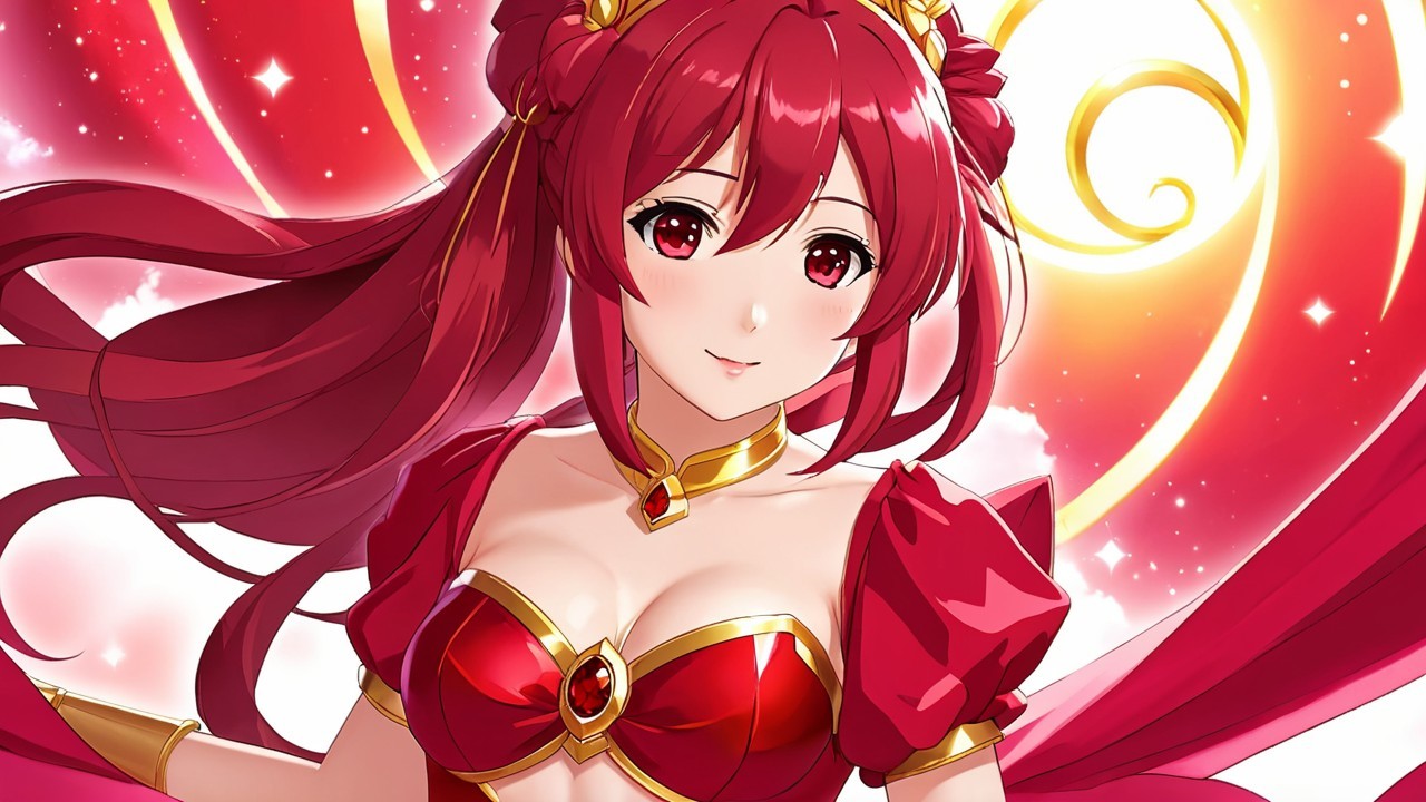 Vibrant Anime Character with Red Hair and Outfit