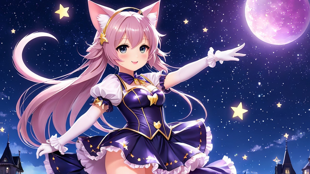 Whimsical Anime Character in Starry Night Scene