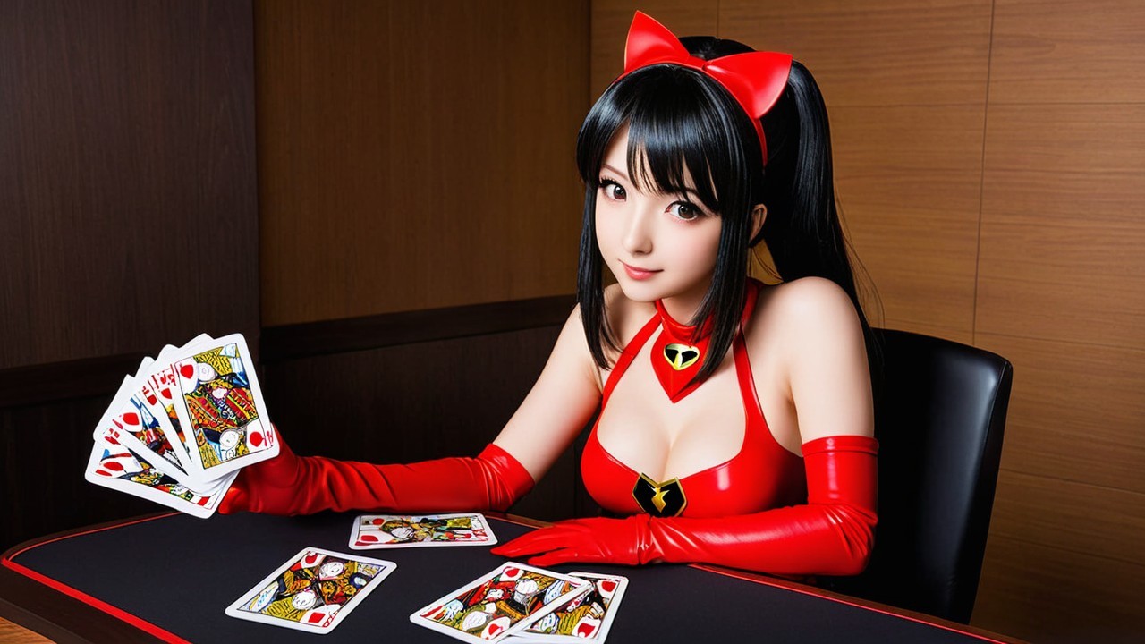Young Woman in Red Outfit at Modern Table Setting