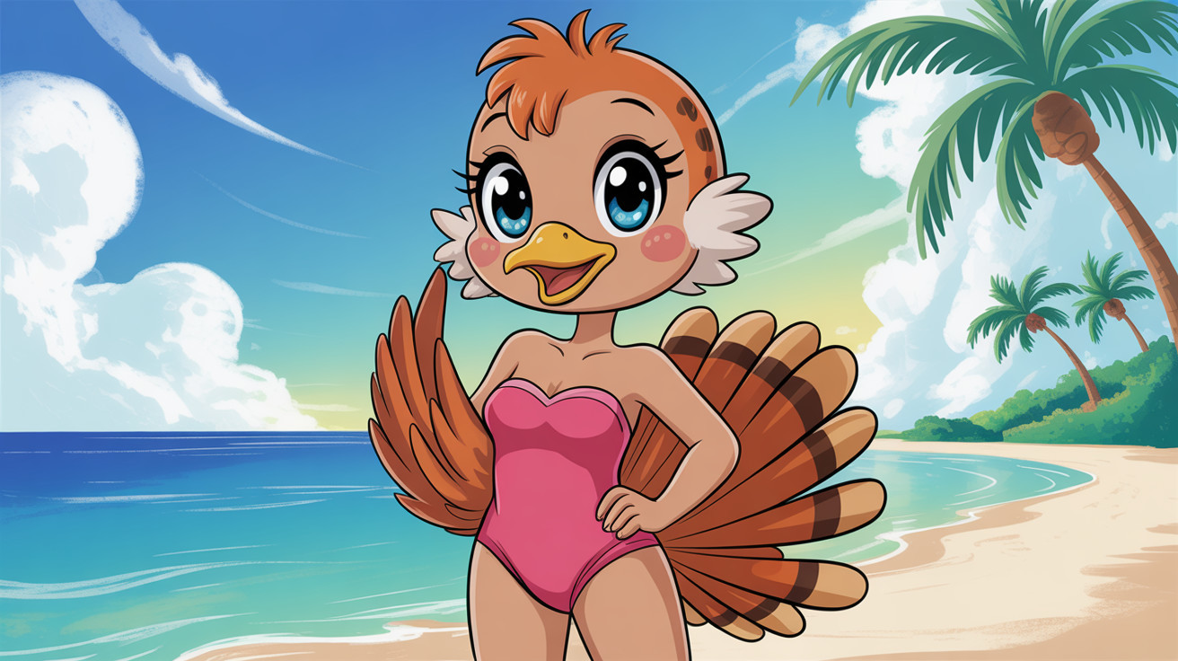 Digital Art of Brown Bird-Woman on Sandy Beach