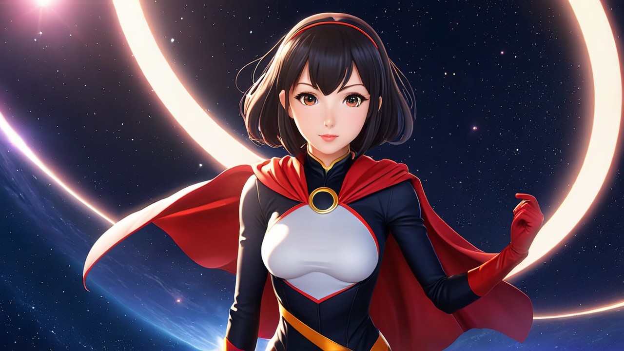 Heroic Character in Cosmic Setting with Starry Sky