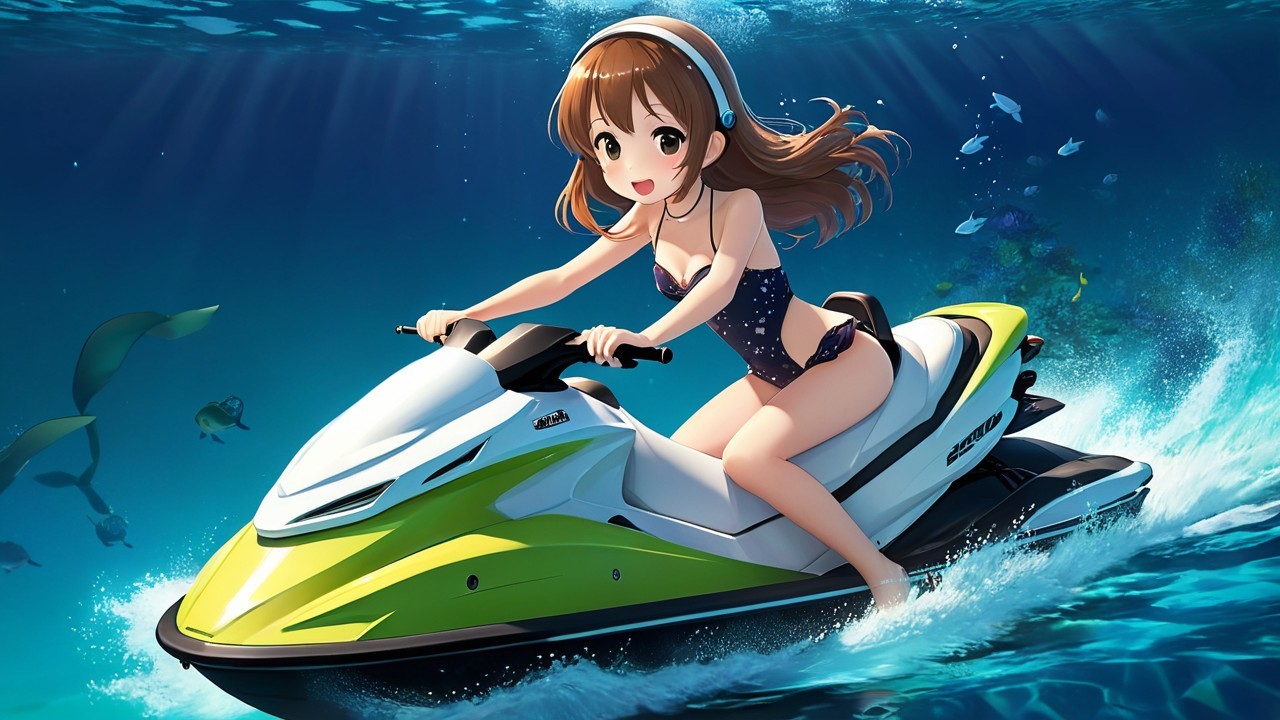 Vibrant Underwater Scene with Jet Ski and Marine Life