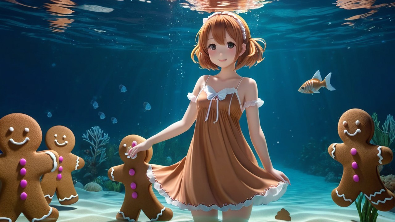 Whimsical Underwater Scene with Gingerbread Men