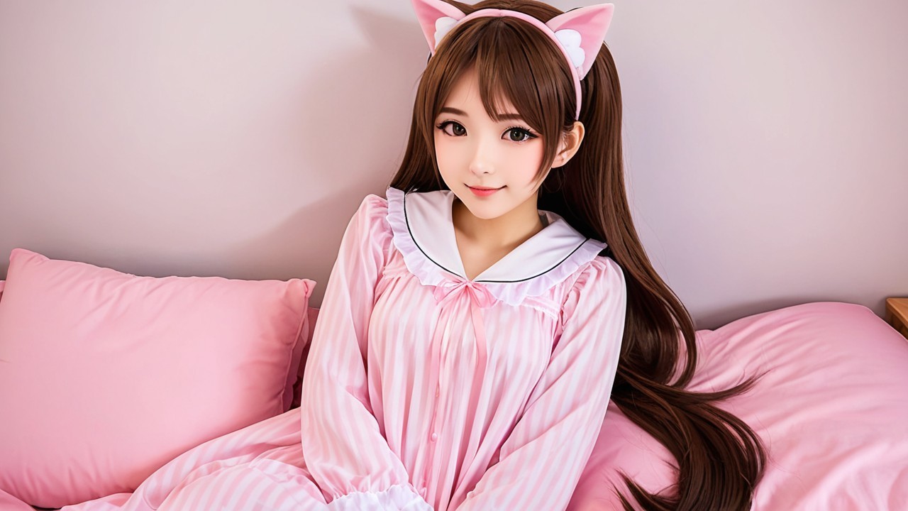 Young Woman in Pink Nightgown on Cozy Bed