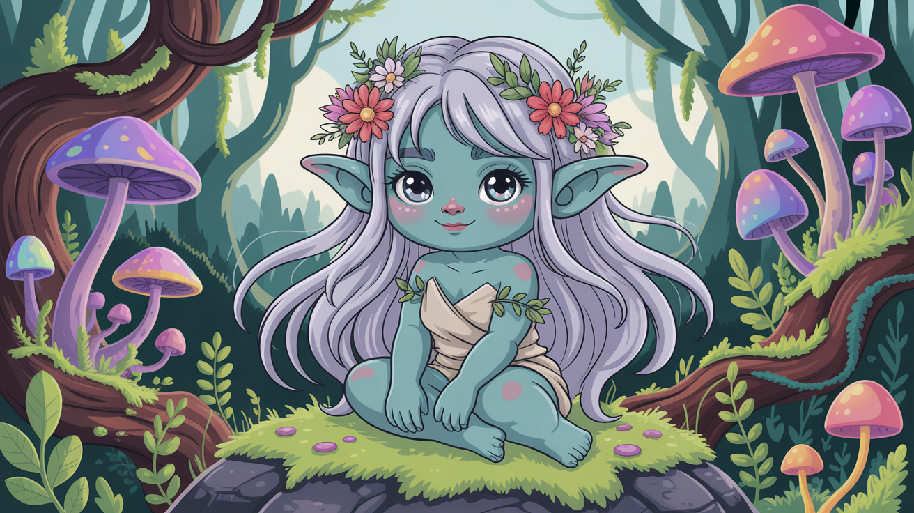 Chibi Elf Girl in a Magical Forest Setting