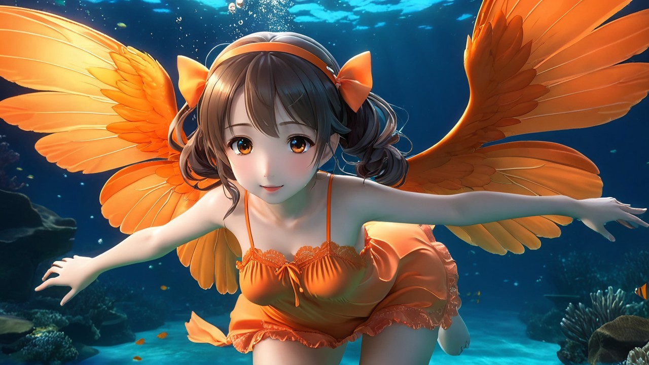 Underwater Scene with Girl and Butterfly Wings