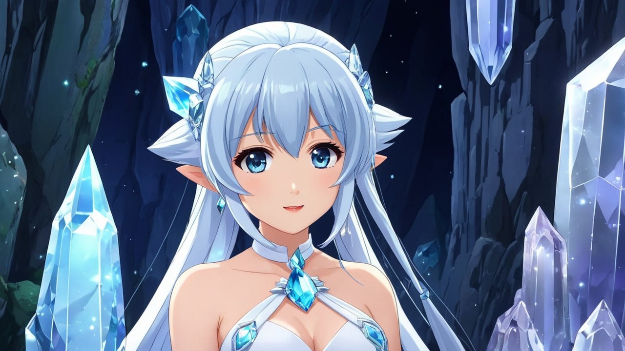 Character with Light Blue Hair in Crystal Setting
