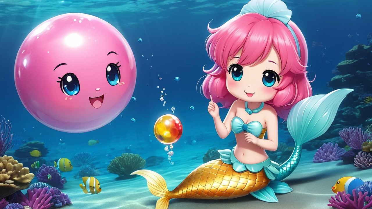 Cheerful Mermaid with Pink Hair in Colorful Aquarium