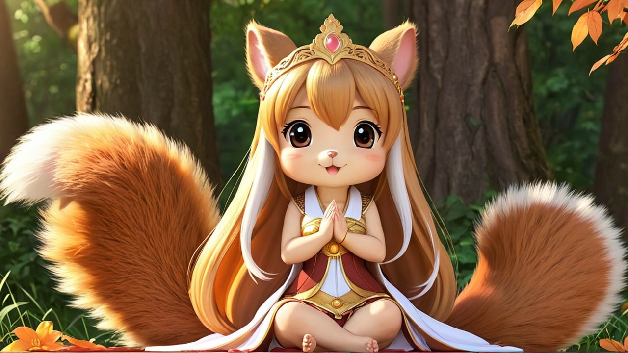 Chibi Character in Regal Outfit Surrounded by Forest