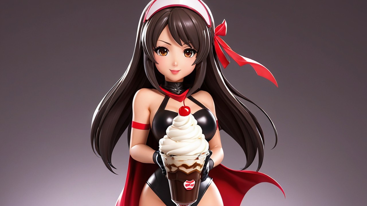 Stylized figure of a girl with dessert cup and outfit