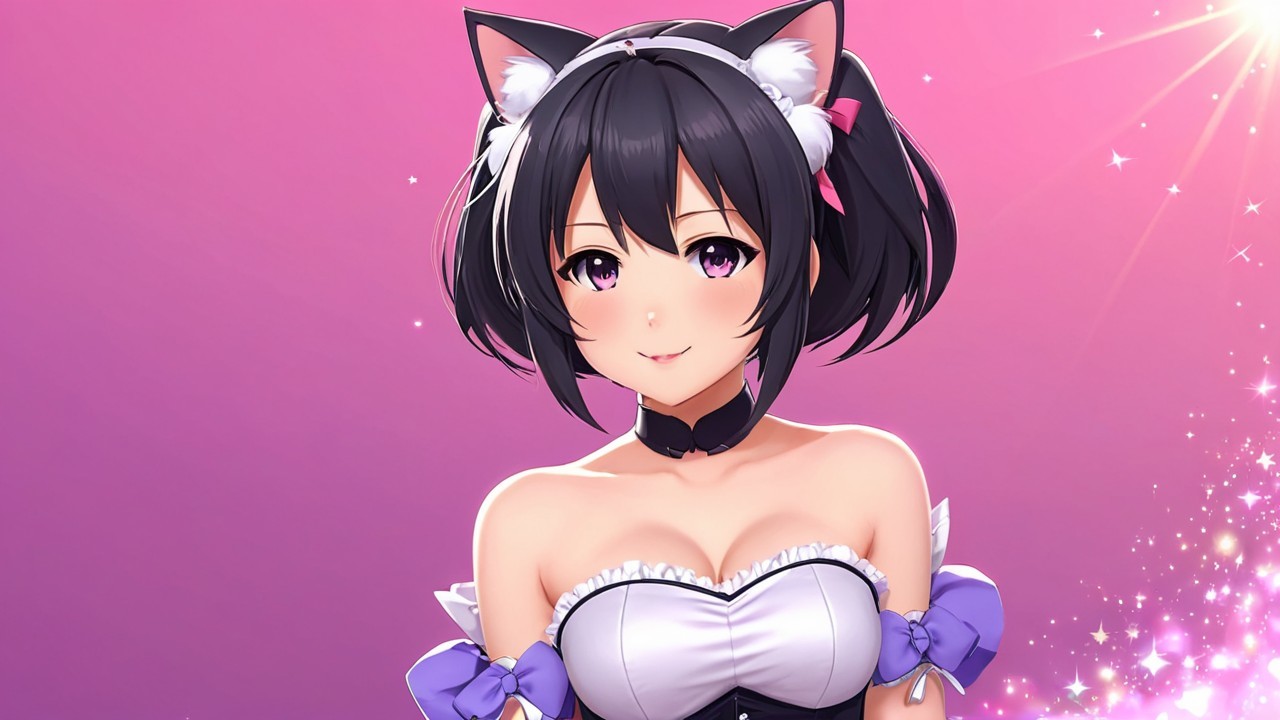 Character with Cat Ears in a Dreamy Pink Setting