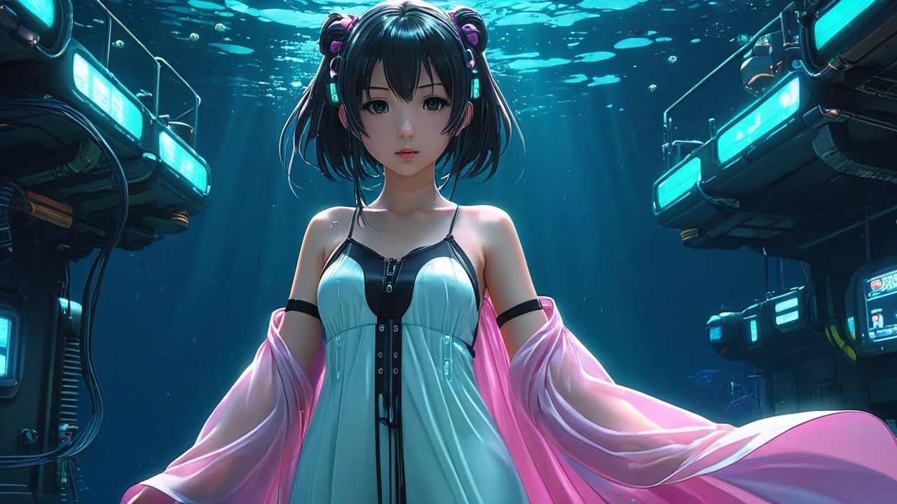 Futuristic Underwater Scene with Glowing Technology
