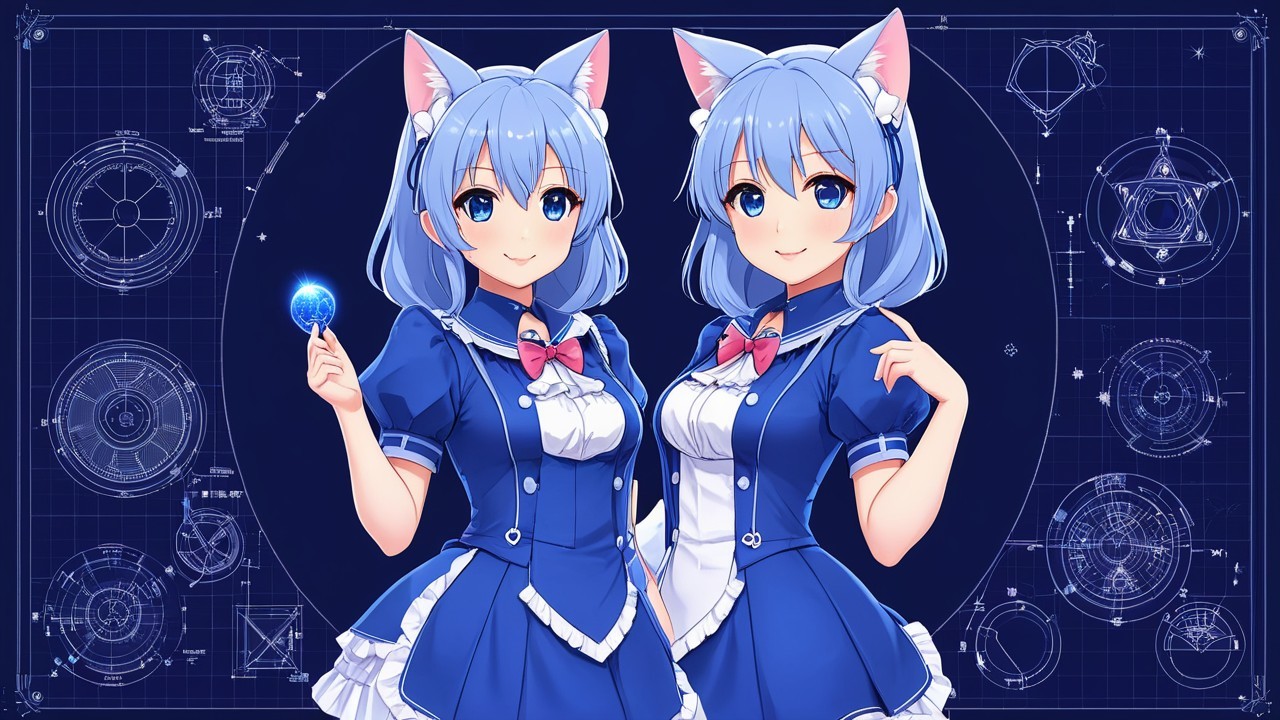 Animated Characters with Blue Hair and Cat Ears