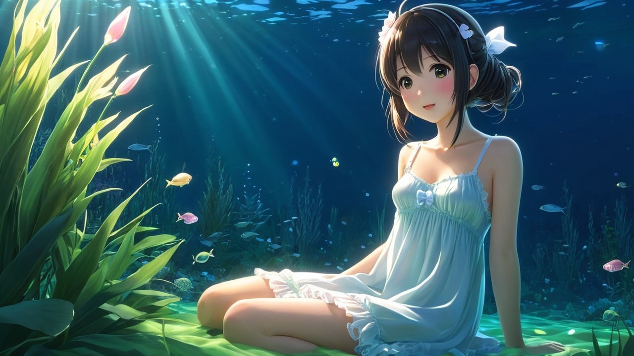Underwater Scene of a Girl in a White Dress