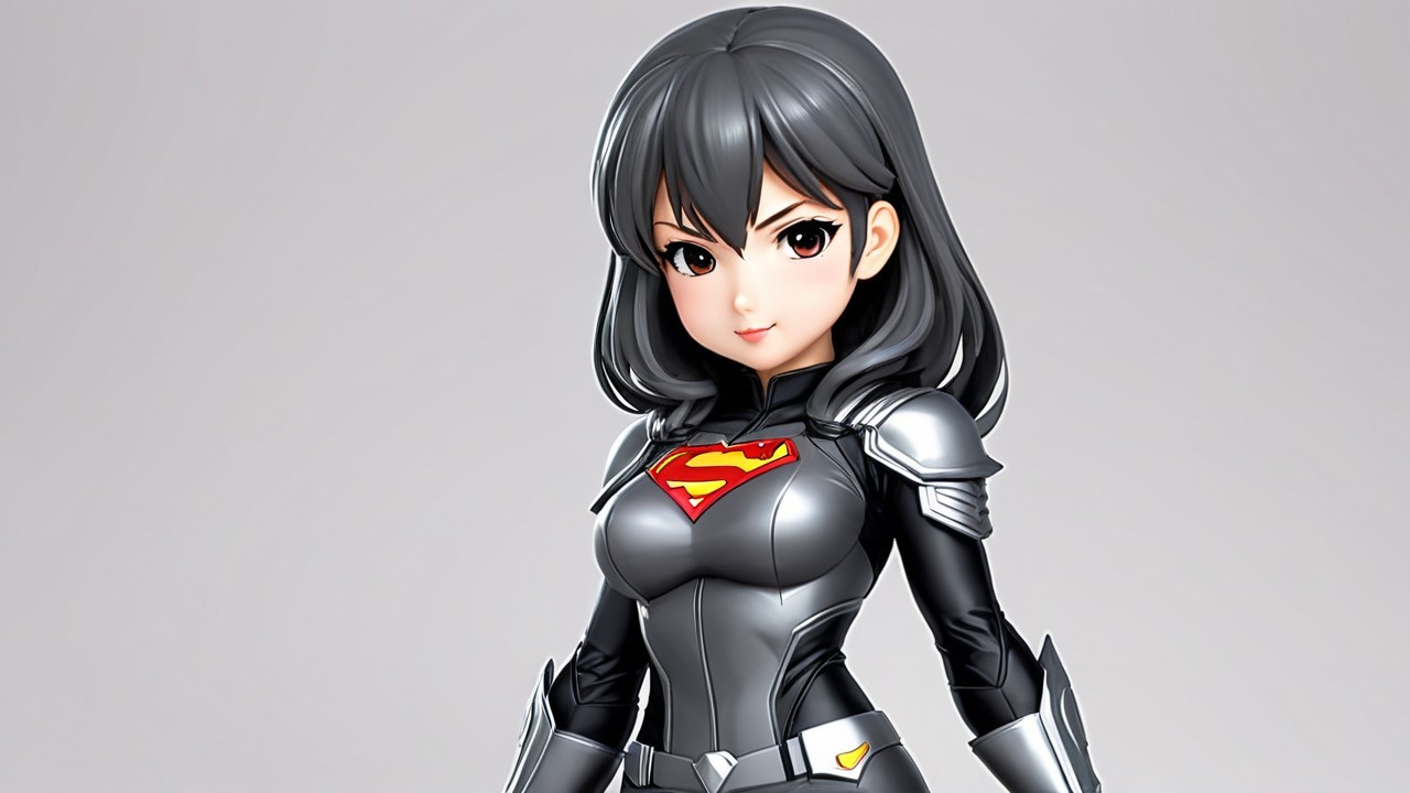 Stylized Female Superhero in Black and Silver Armor