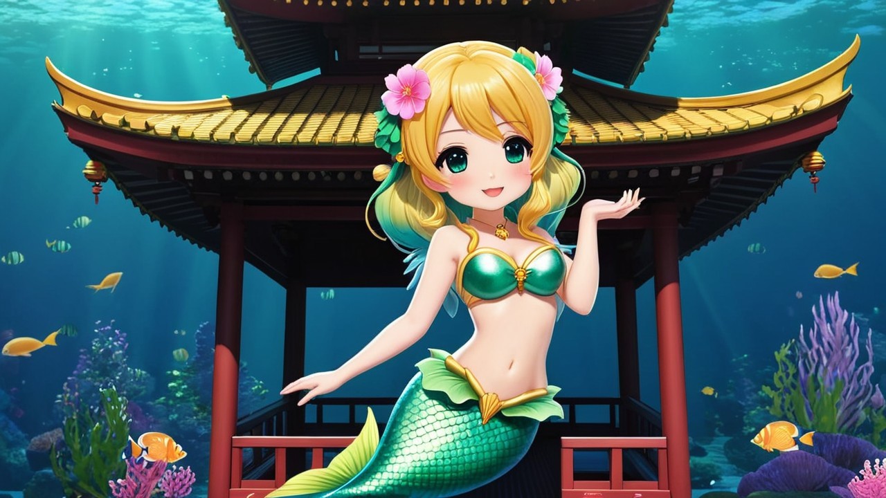 Cheerful Mermaid in Enchanting Underwater Scene