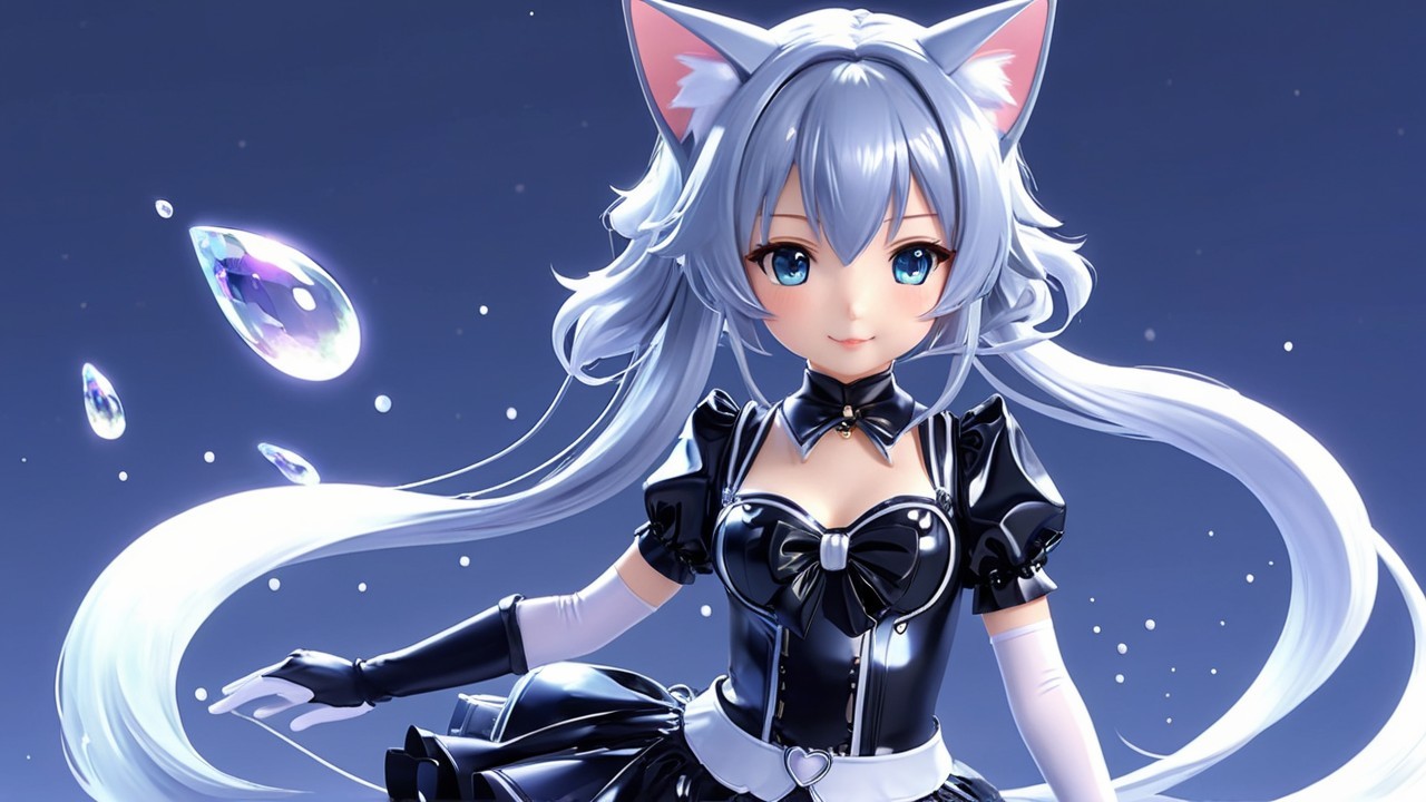 Cute anime character with silver hair and cat ears