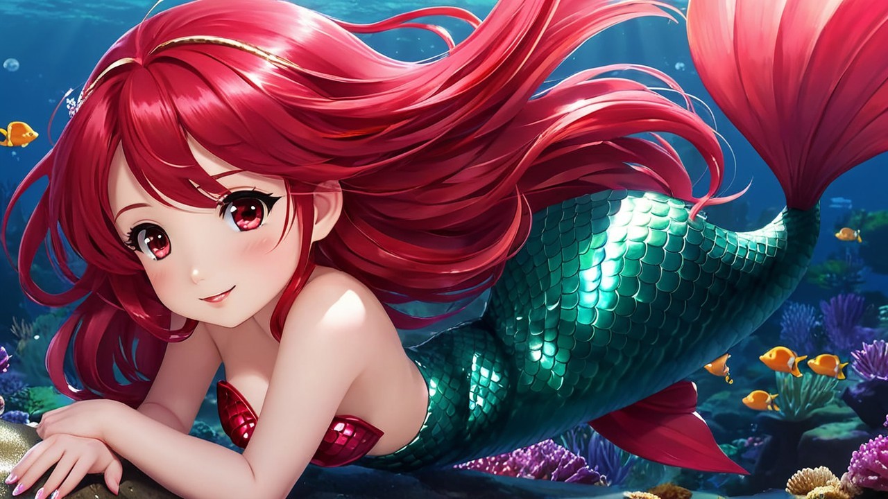 Vibrant Underwater Scene with Mermaid and Coral