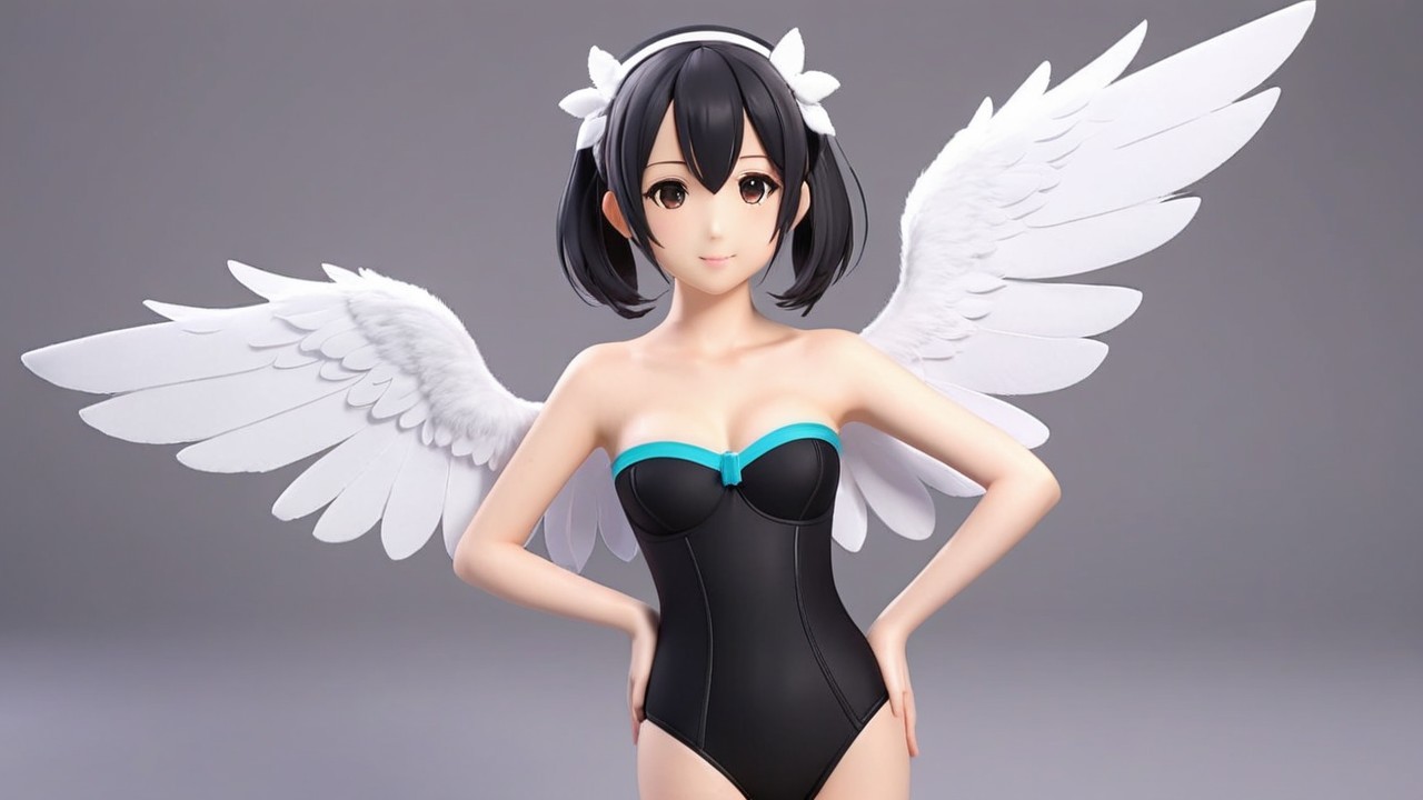 Stylized anime character with black hair and wings