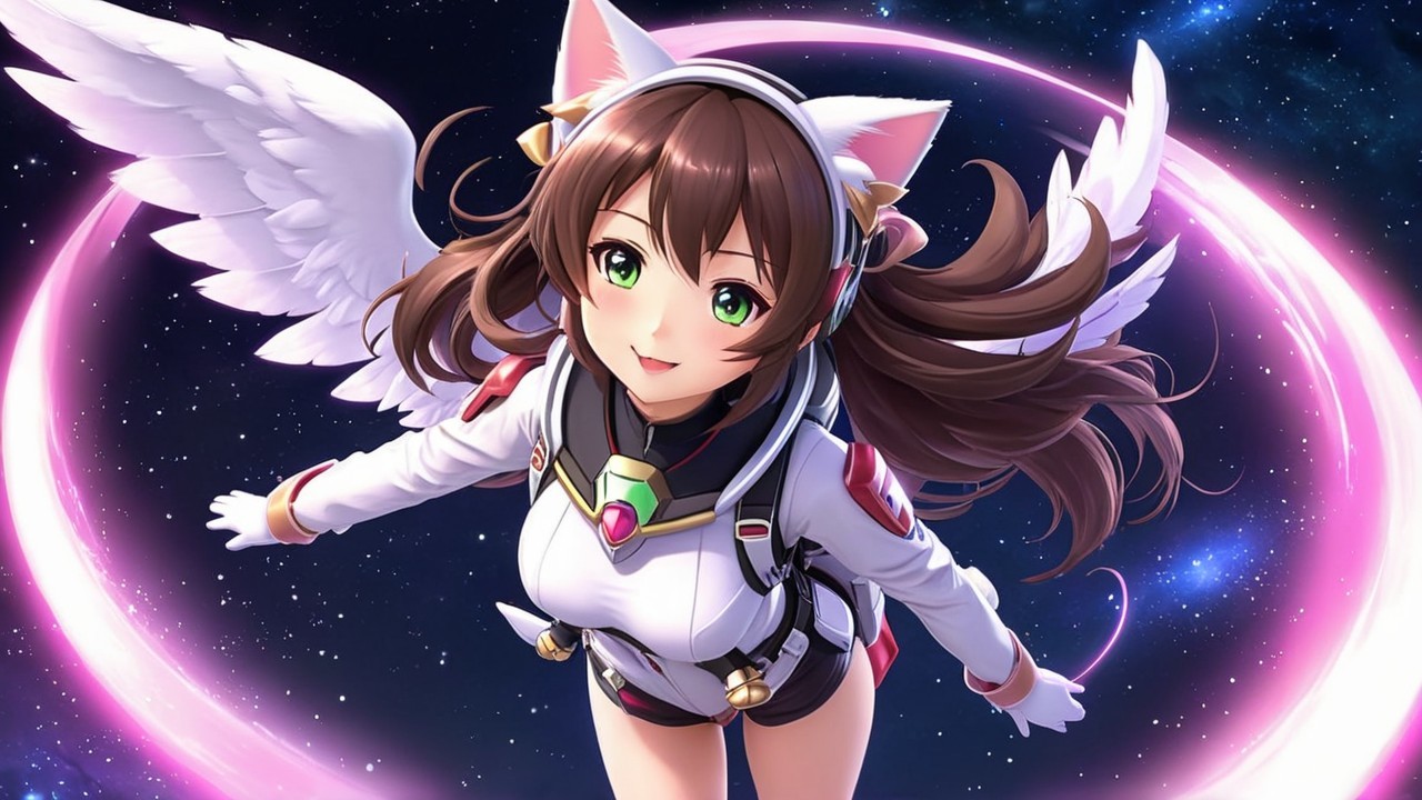 Whimsical Anime Character with Cat Ears and Wings