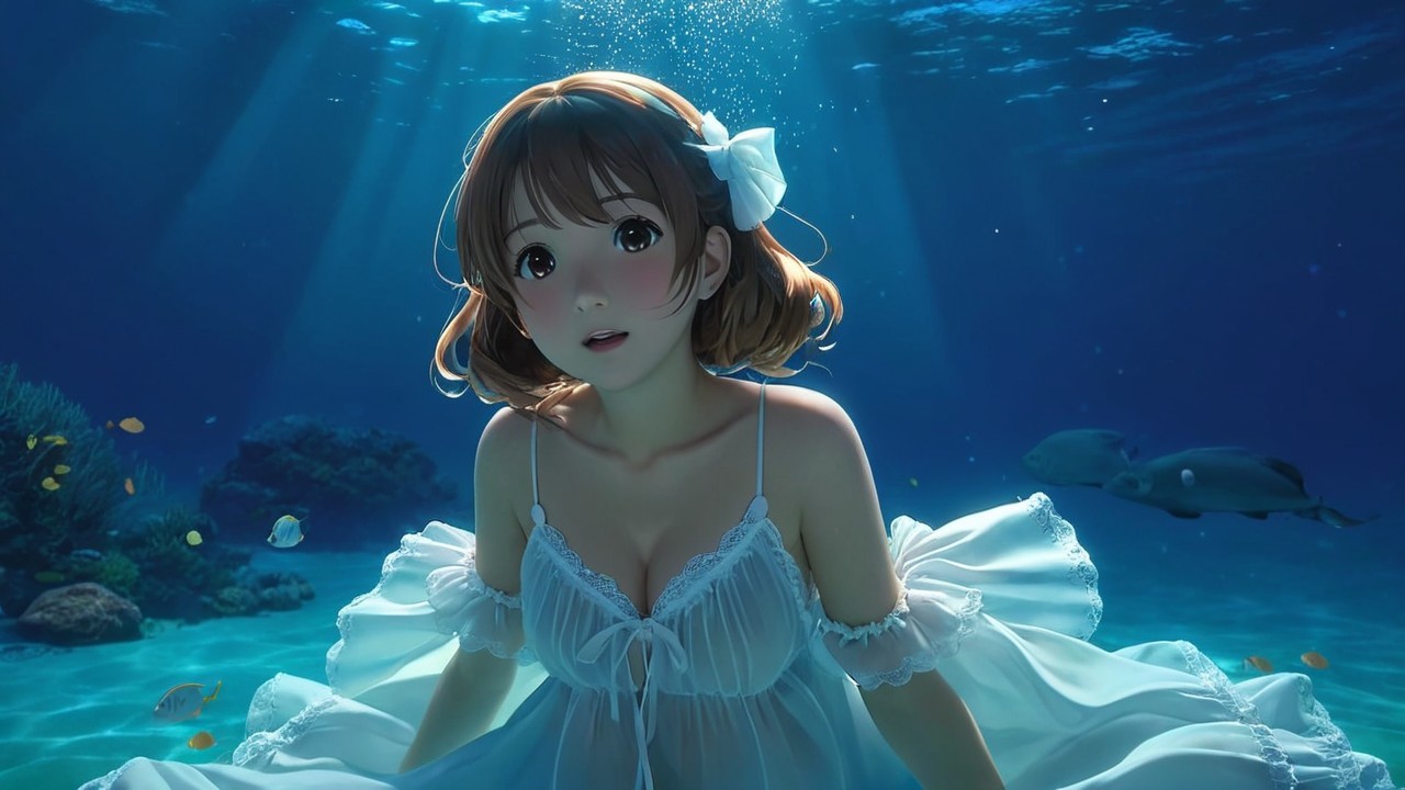 Underwater Scene of a Girl in a White Dress