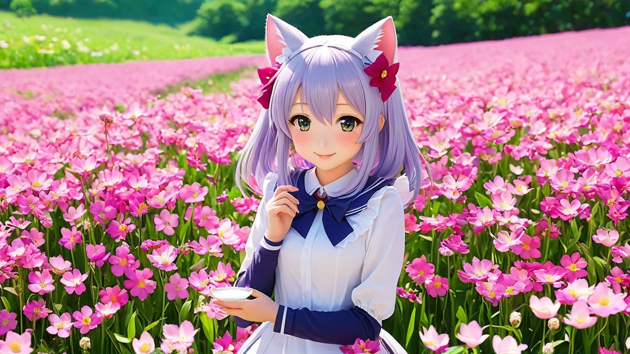 Anime Character in a Vibrant Flower Field