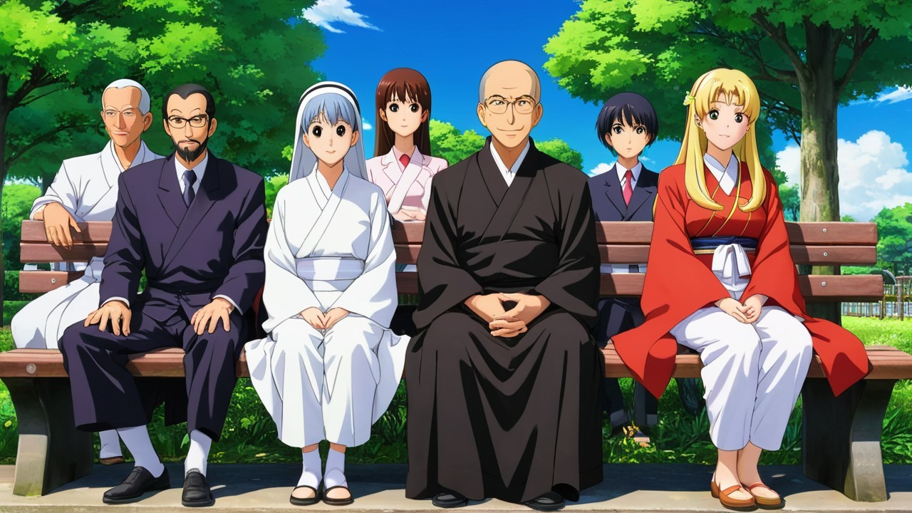 Diverse Group in Traditional Clothing in Serene Park