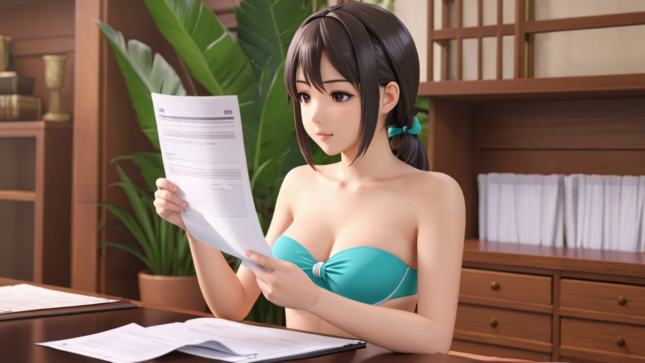 Young Woman Reading Papers in Cozy Room Setting