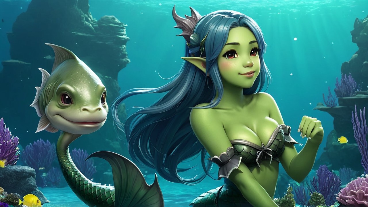 Whimsical Underwater Scene with Mermaid and Fish