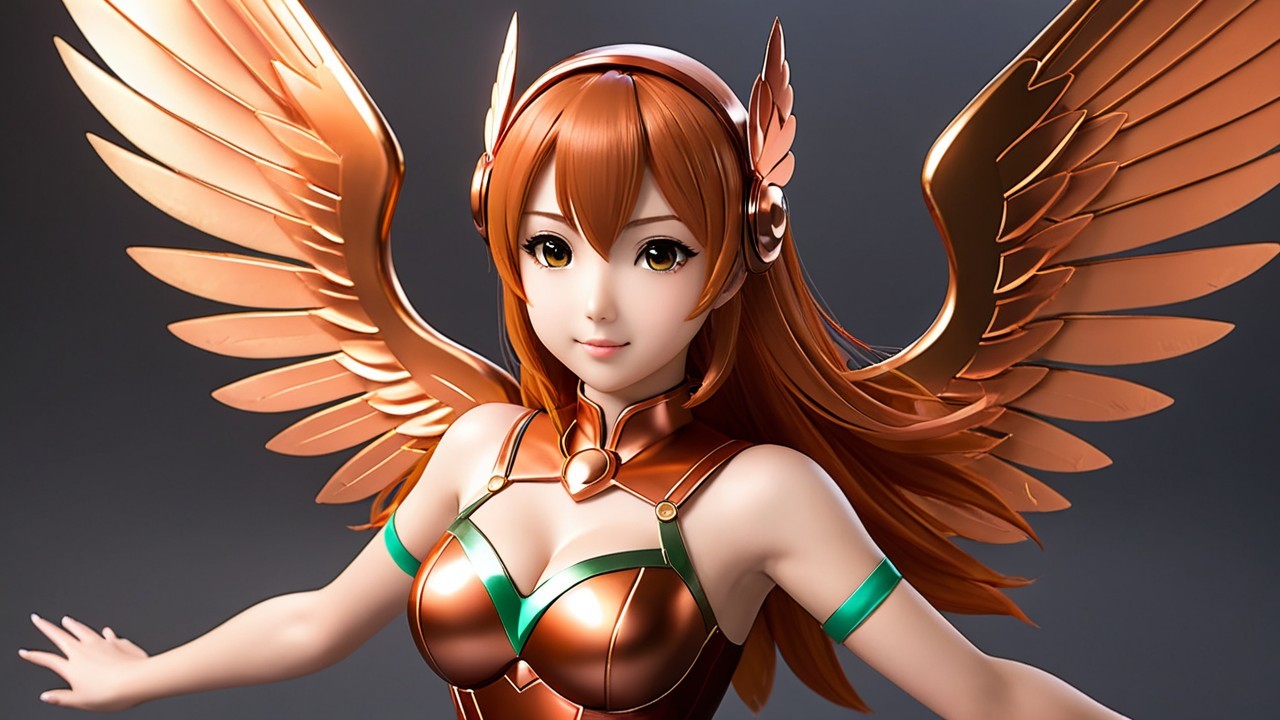 Winged Figurine with Bronze Wings and Metallic Outfit