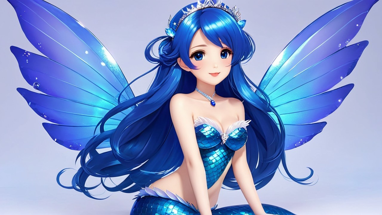 Mermaid Character with Blue Hair and Ethereal Wings