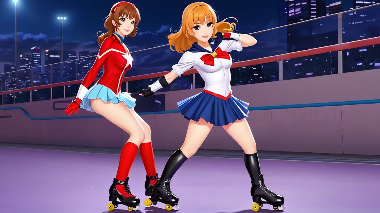 Animated Characters Roller Skating in City Lights