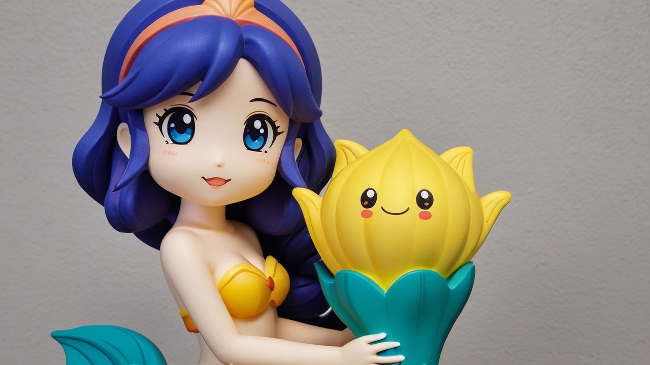 Vibrant Mermaid Figurine with Cheerful Flower Design