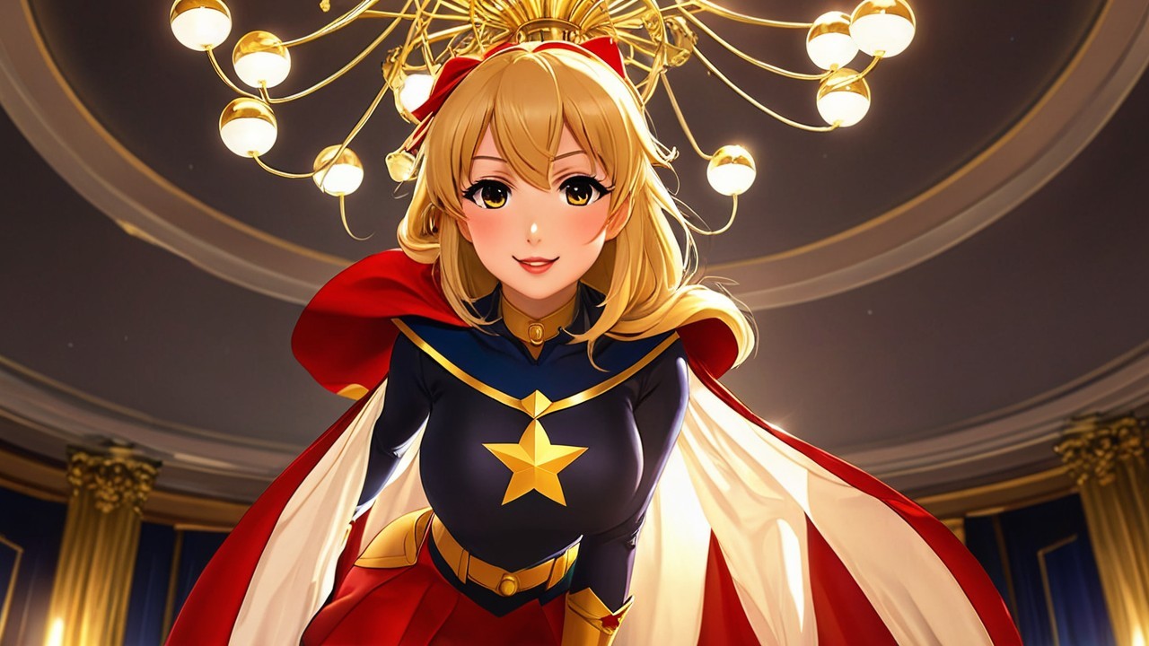 Confident Female Figure in Vibrant Superhero Costume