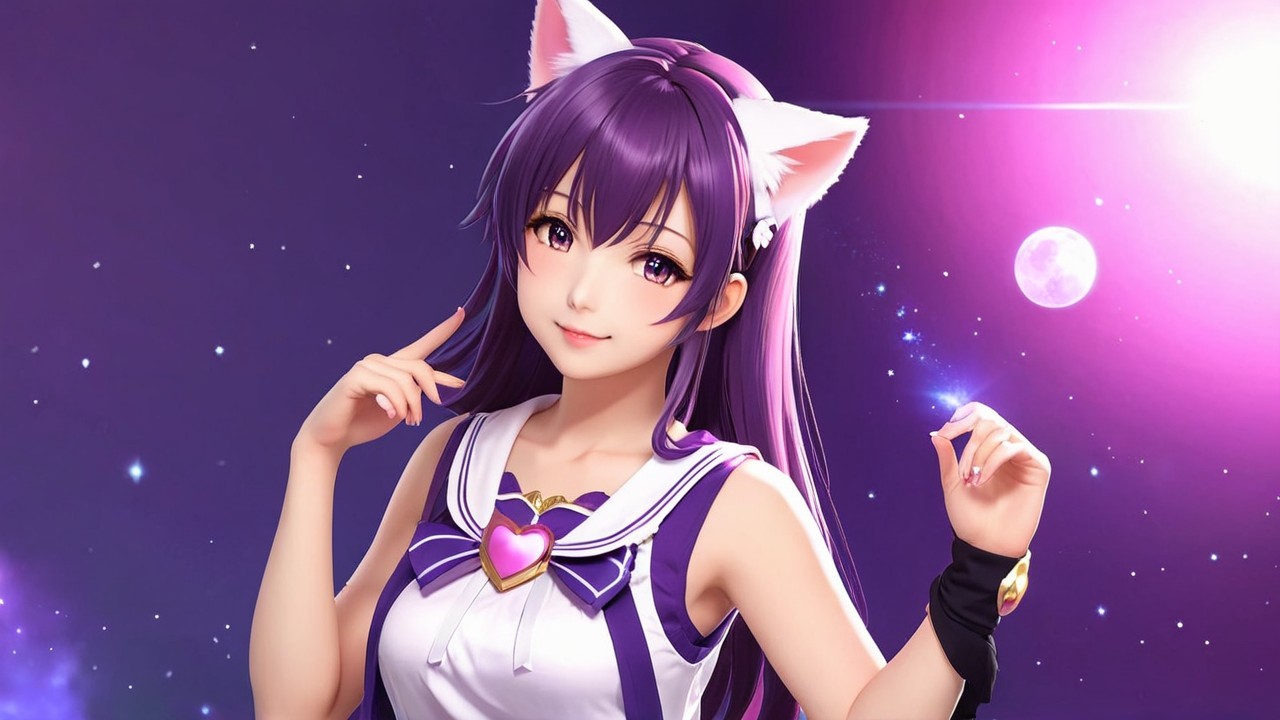 Anime Character with Purple Hair and Cat Ears