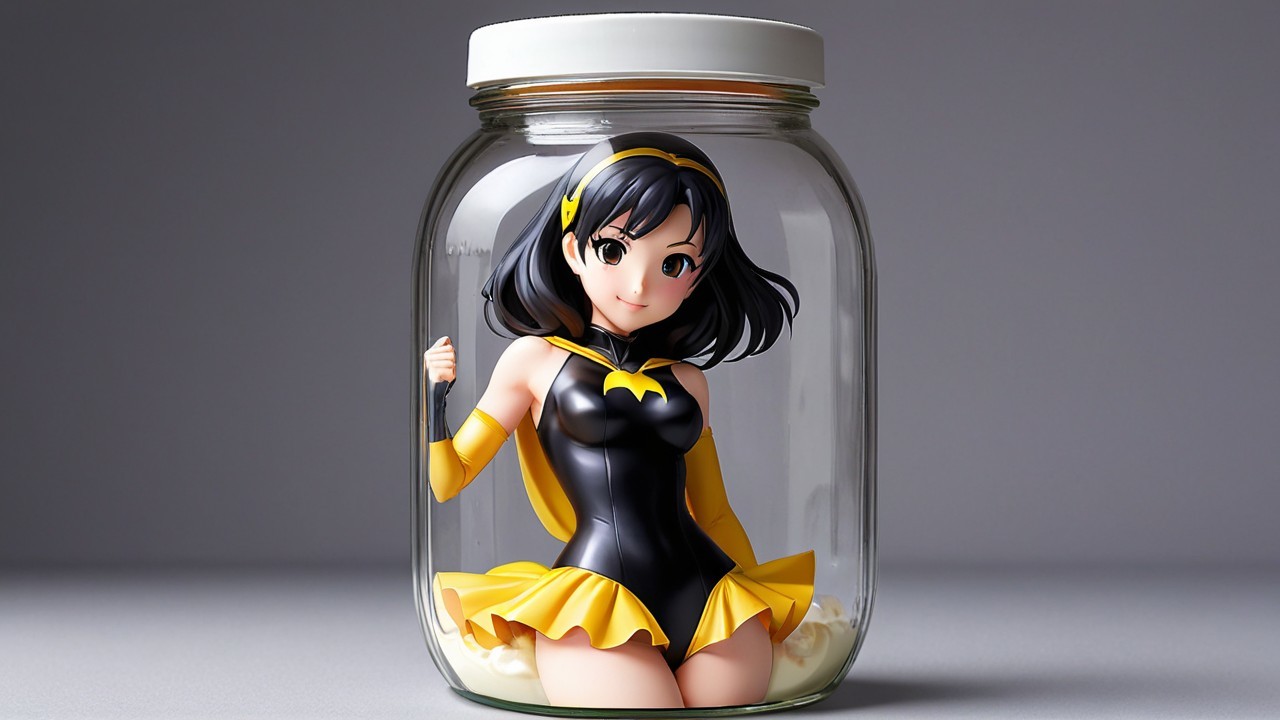 Vibrant Female Superhero Figurine in Glass Jar