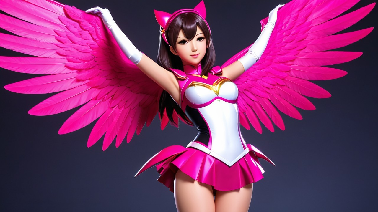 Character with Pink Wings and Stylish Costume Design
