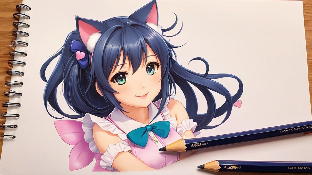Colorful Anime Character with Cat Ears and Bow