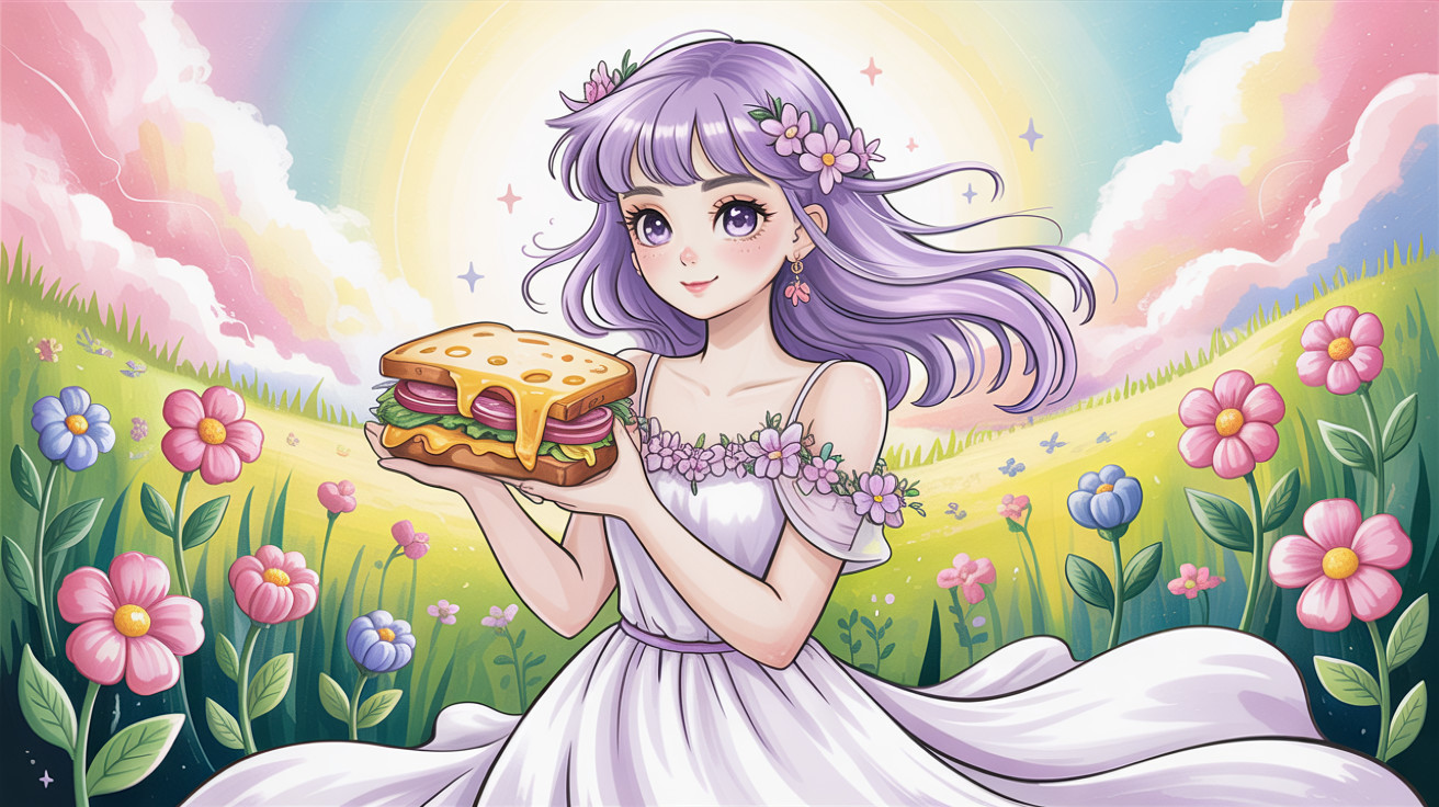 Anime Illustration of Girl with Purple Hair in Field