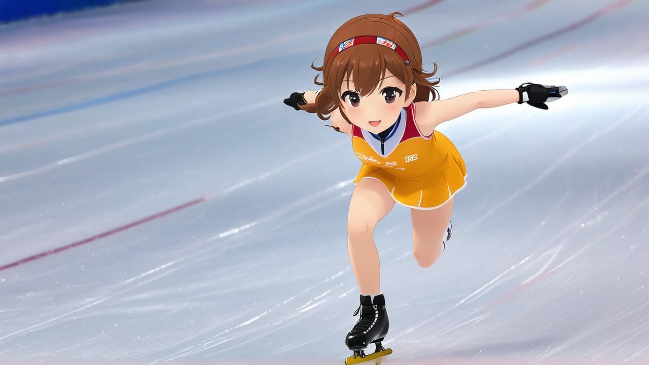 Dynamic Figure Skater in Bright Yellow Outfit
