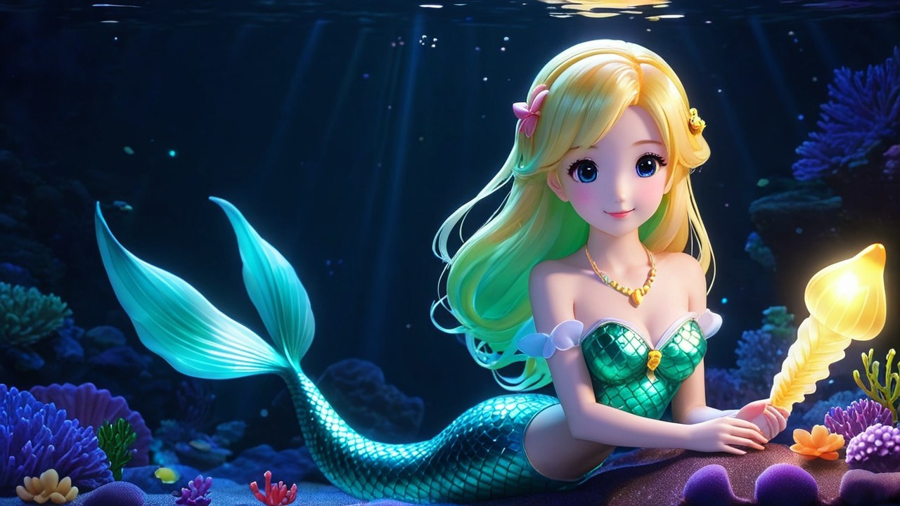 Vibrant Underwater Scene with a Charming Mermaid