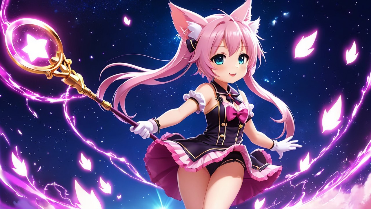 Vibrant Anime Character with Pink Hair and Cat Ears