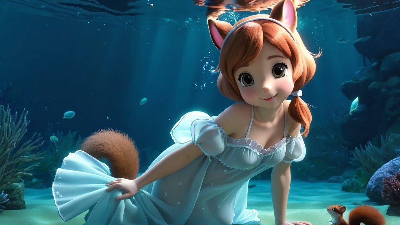 Whimsical Underwater Scene with Fantasy Elements