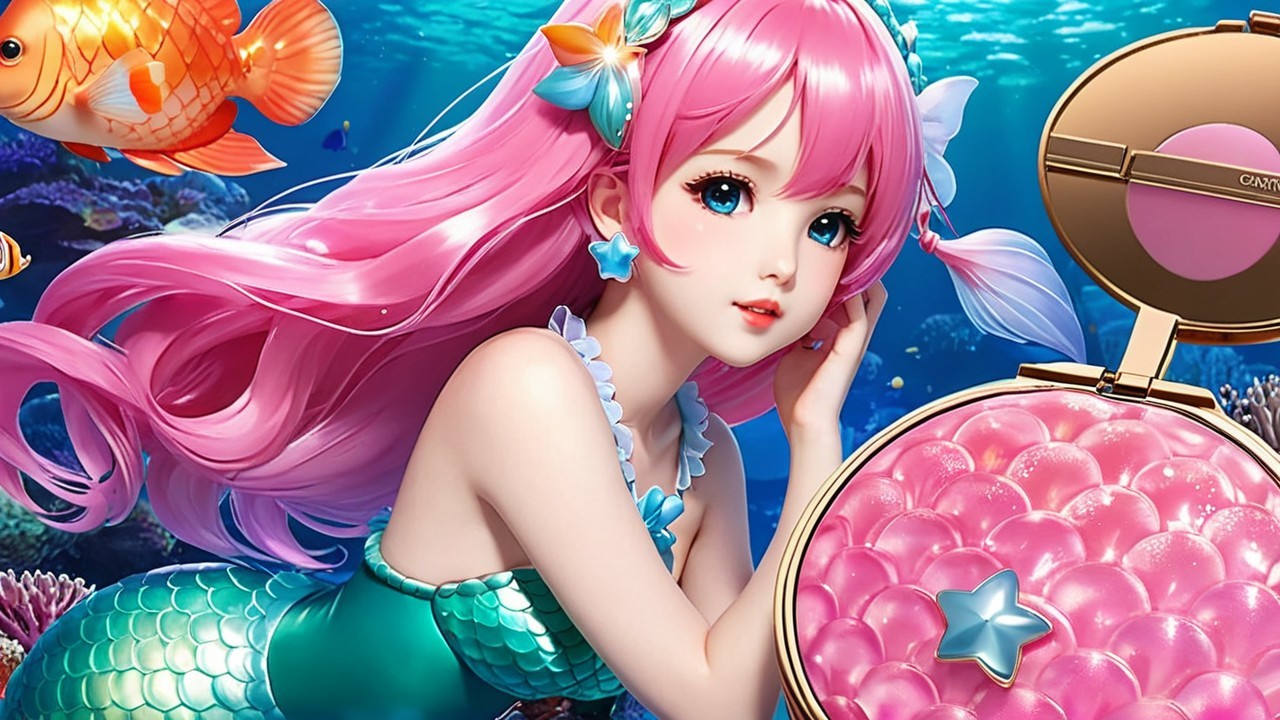 Underwater Scene with Mermaid and Makeup Case