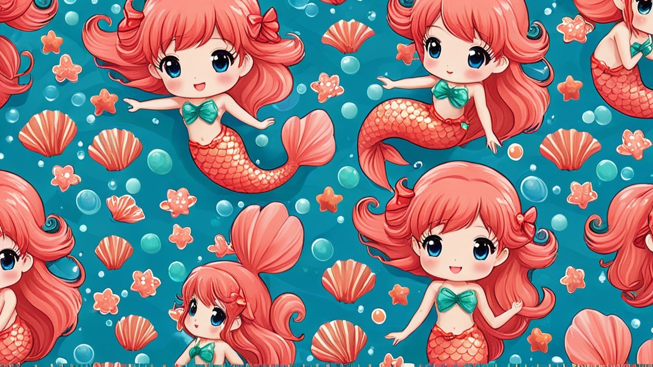 Chibi-style Mermaids with Colorful Underwater Elements