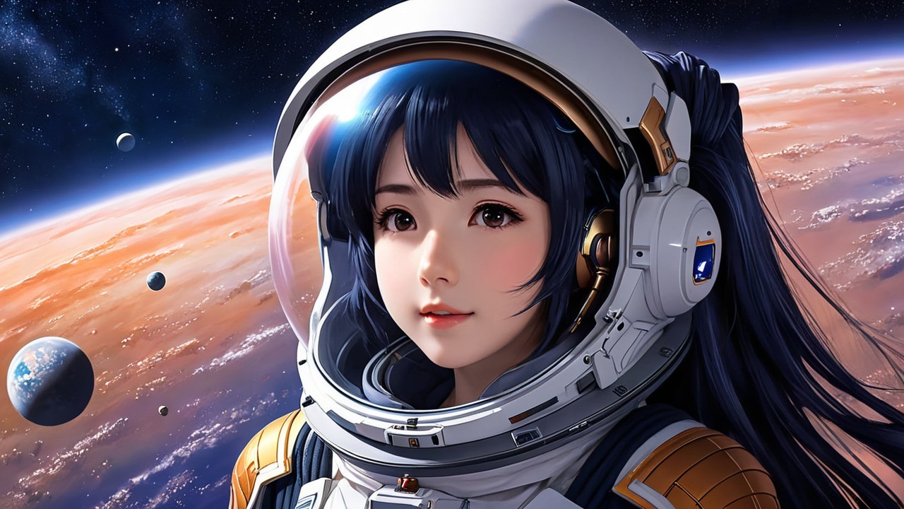 Young Astronaut Contemplating Distant Planet View