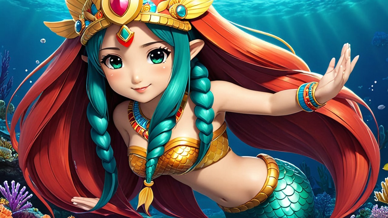 Vibrant Underwater Scene with Cheerful Mermaid