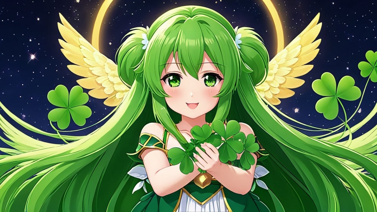 Whimsical Anime Character with Green Hair and Wings