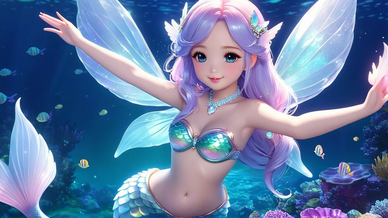 Mermaid with Lavender Hair in Vibrant Underwater Scene