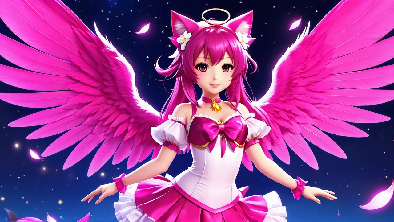 Vibrant Anime Character with Pink Hair and Wings